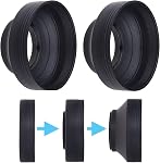77mm Camera Lens Hood - Rubber - Set of 2 - Collapsible in 3 Steps - Sun Shade/Shield - Reduces Lens Flare and Glare - Blocks Excess Sunlight for Enhanced Photography and Video Footage