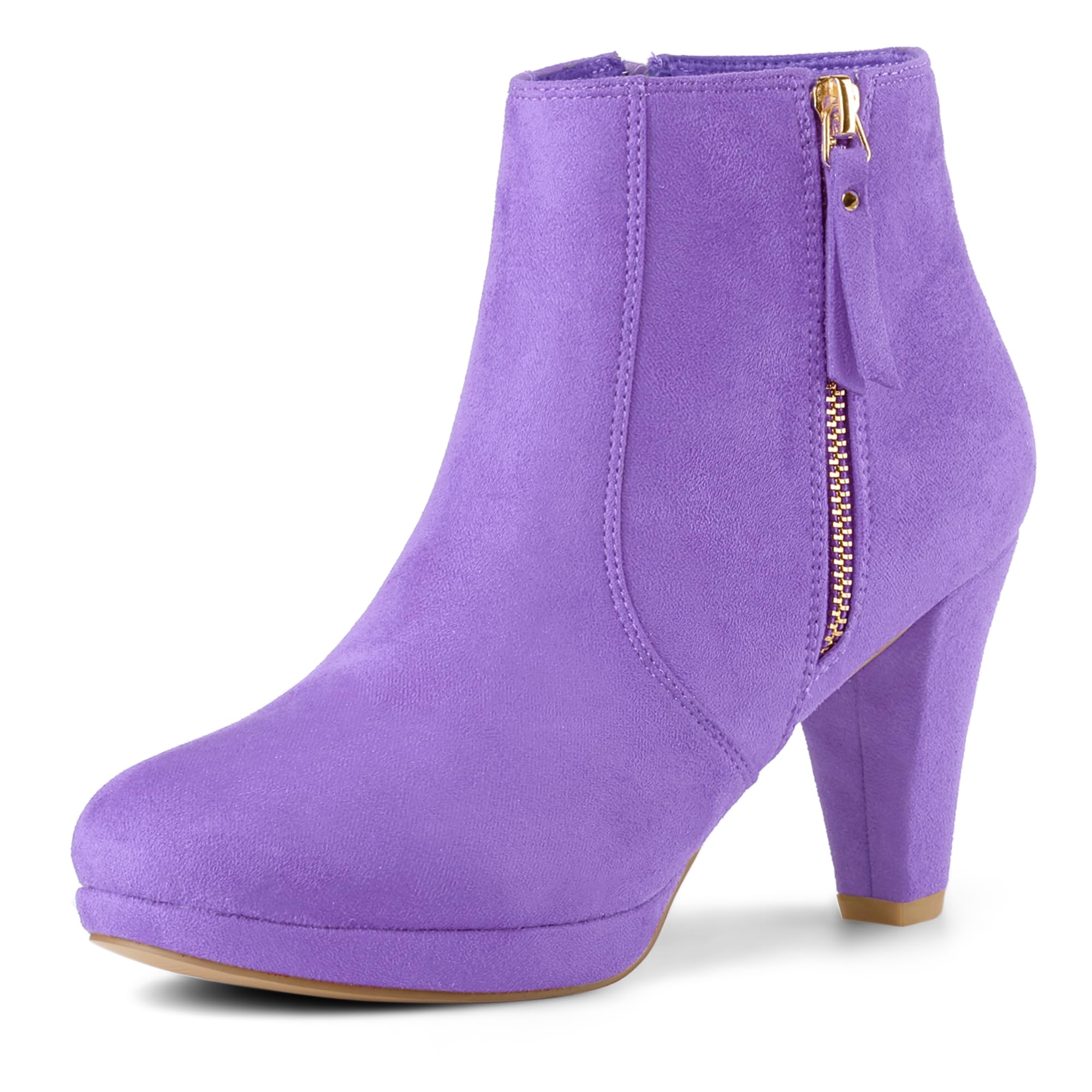 Allegra K Womens Side Zip Low Platform Chunky Heel Ankle Booties