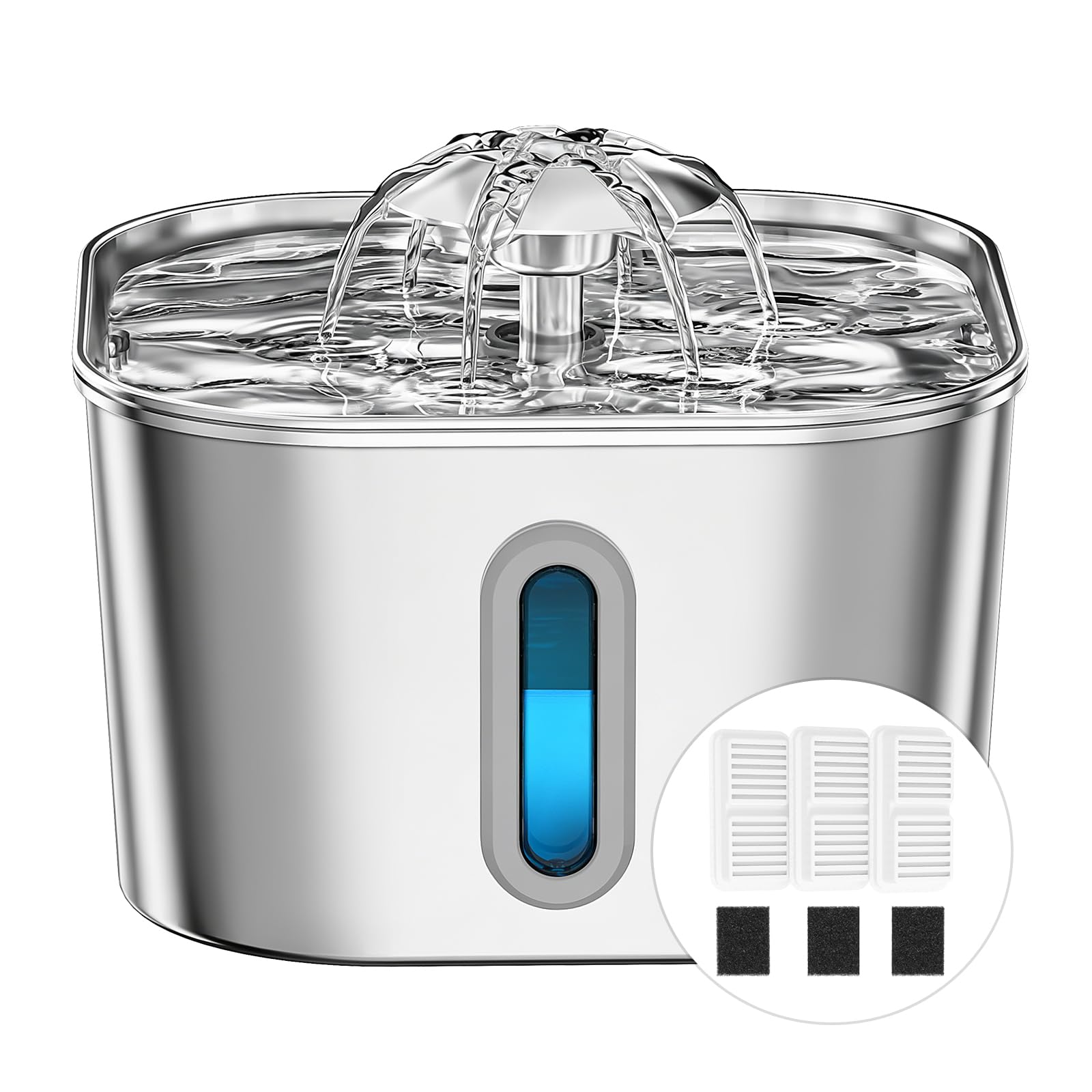 Cat Water Fountain For Drinking Stainless Steel 2.2L with 3Filters&3Sponges