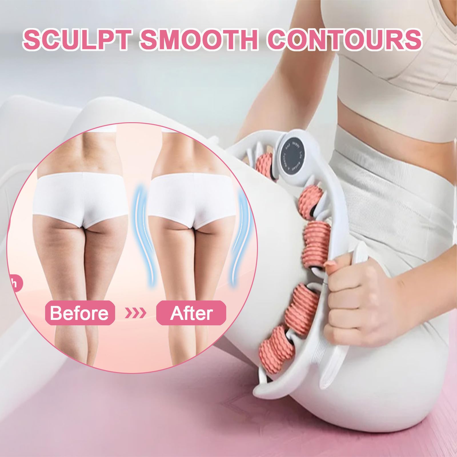 Massageroller Beine mit 14 Rollen & 360°-Ring | Abnehmbarer Griff, Manuelle Faszienrolle, Anti-Cellulite, Lymphdrainage & Muskelentspannung für Oberschenkel, Arme & Nacken