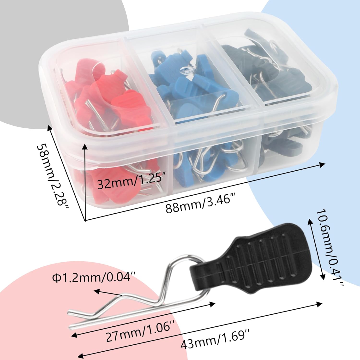 60 Pieces 1.2mm Universal RC Body Clips with Pull Tabs Car Clips RTR Clip Pins H165 Assembly Spare Parts for 1:8 1:10 1:12 Scale Redcat HPI Himoto HSP Exceed RC Car Parts Truck Buggy