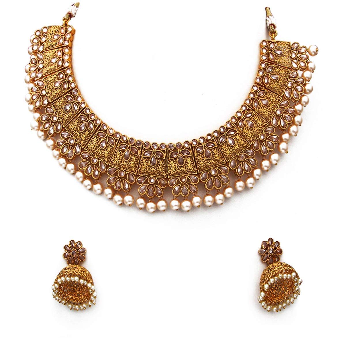55Carat Juego de collar de boda tradicional chapado en oro, diamante americano CZ tachonado Royal Designer joyería nupcial para mujeres y niñas