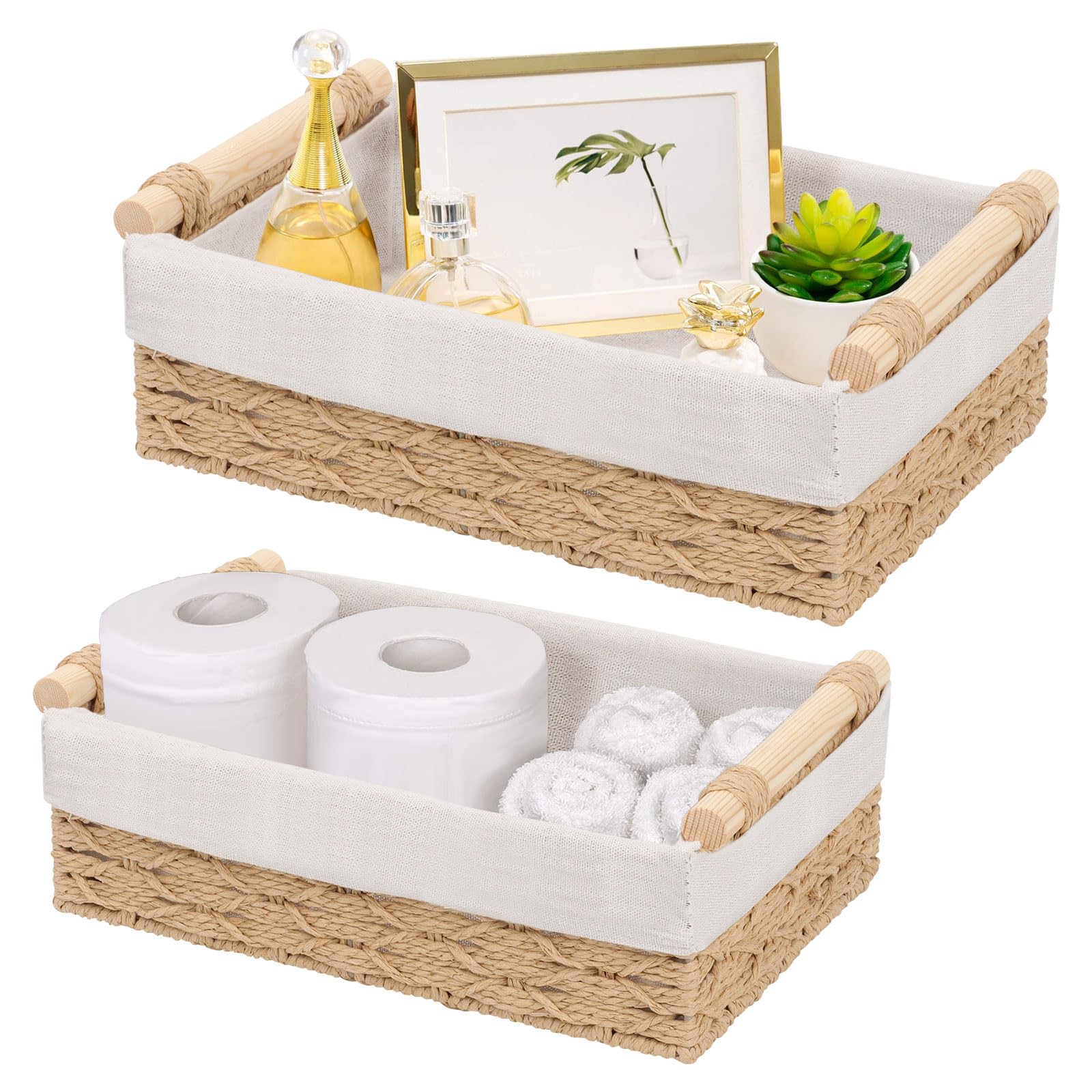 GAESHOW 2 cestas de almacenamiento trenzadas, cestas organizadoras, cestas decorativas para estantes, cestas de almacenamiento para baño, cocina, hogar, escritorio (beige)