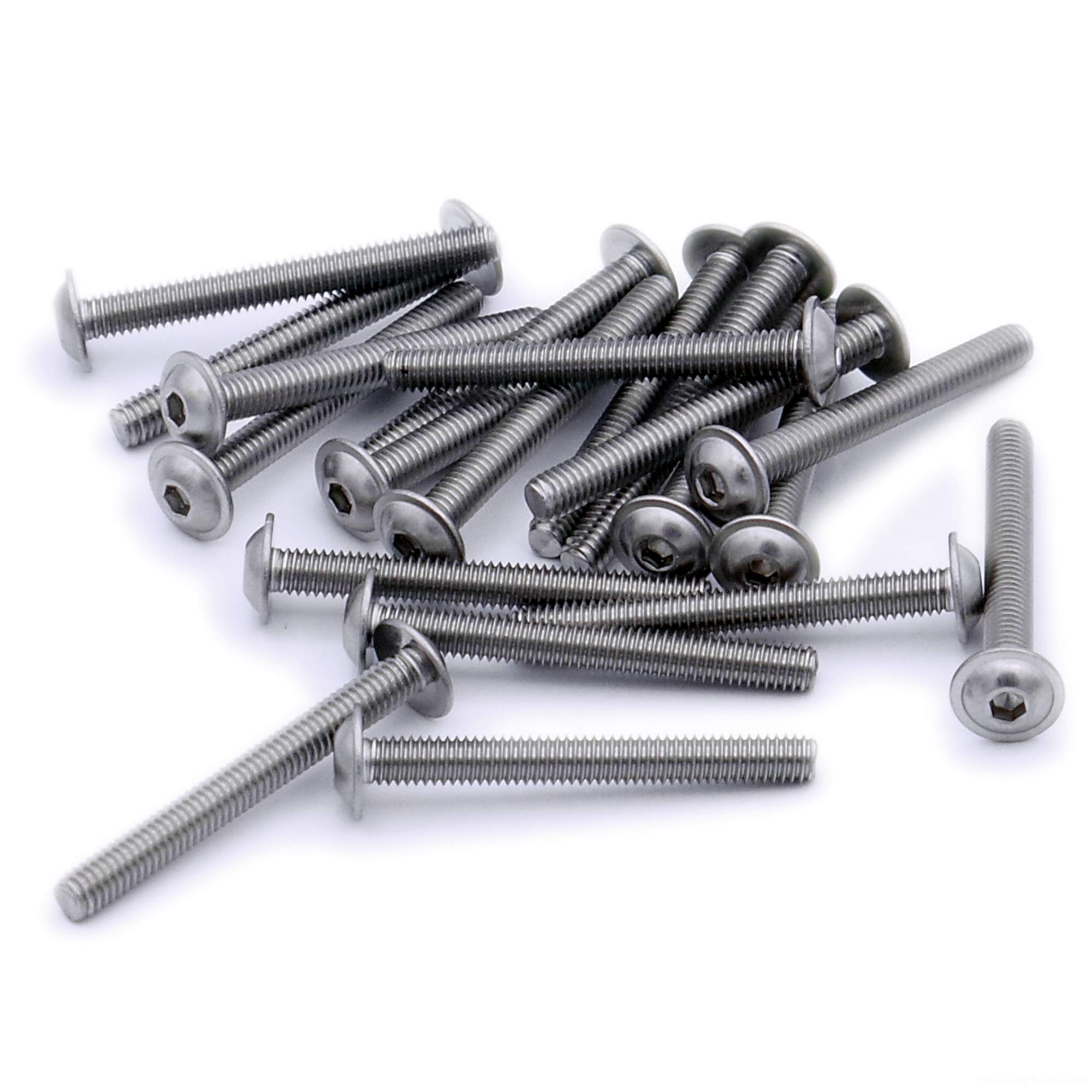 Singularity Supplies Silver M4 (4Mm X 12Mm) Flanged Hex Socket Button Machine Screw (Bolt) - Stainless Steel (A2) (Pack Of 20)
