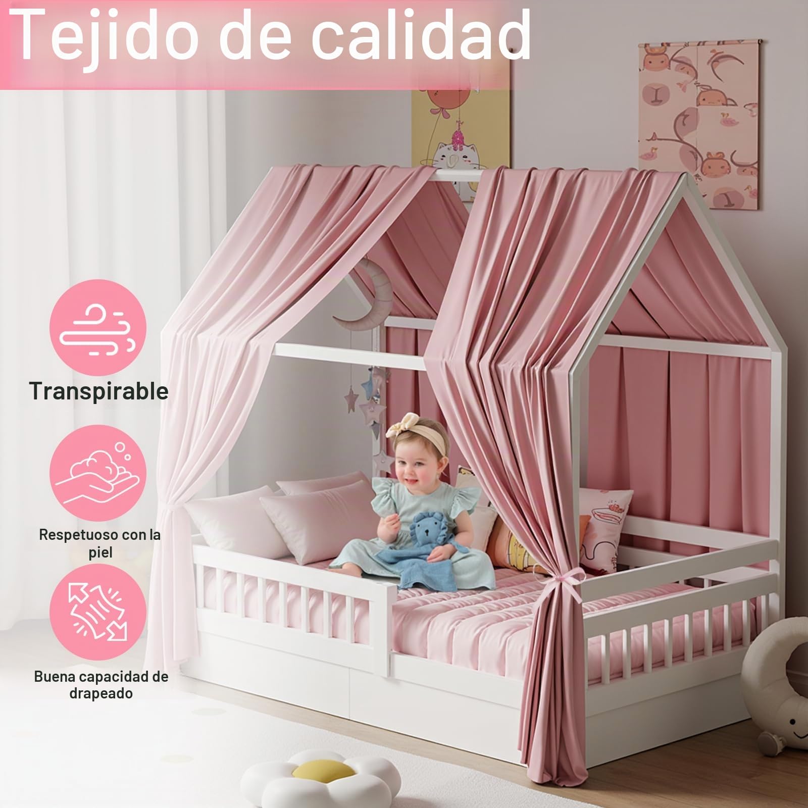 Dosel De Muselina Con Dosel Para Cama De Casa, Decoración Para Habitación Infantil, Niñas, Niños, 135 X 350 Cm, Color Rosa