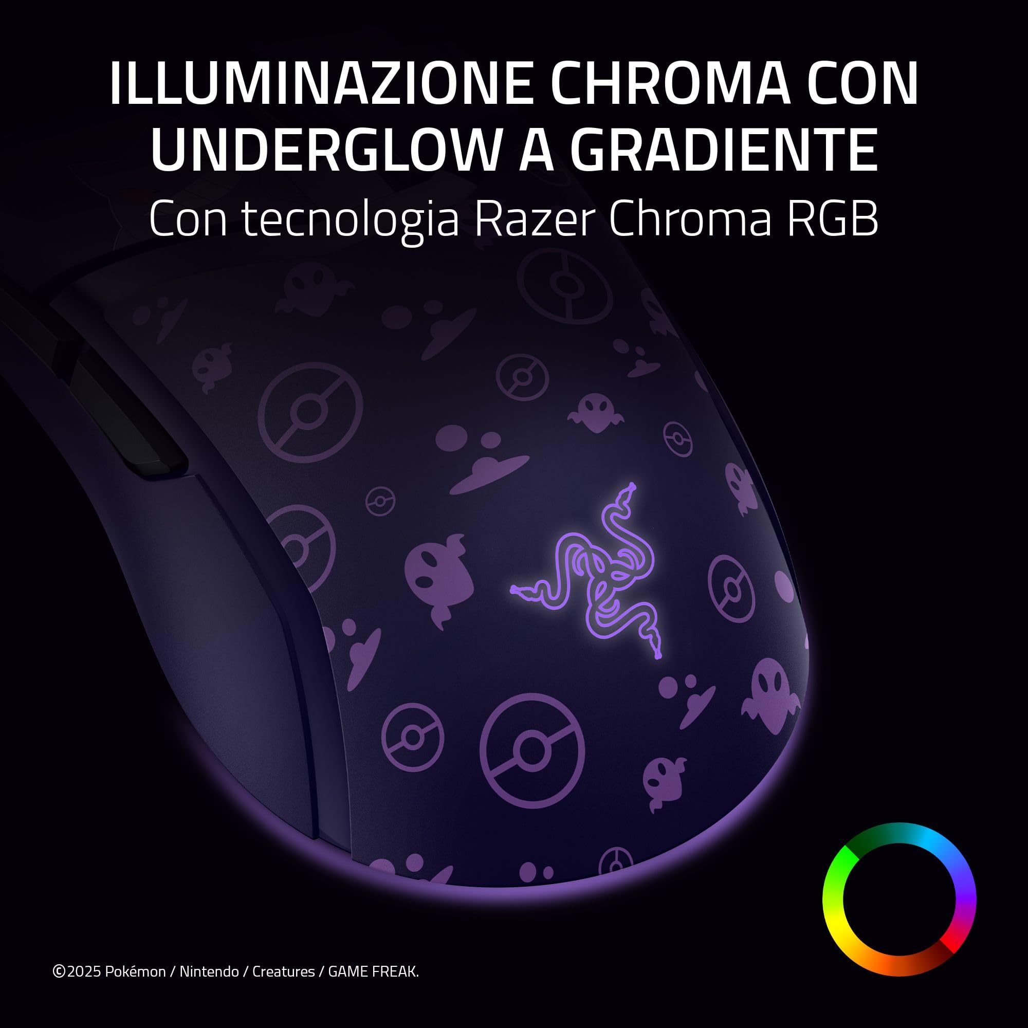 Razer Cobra Gengar Edition - Mouse da gioco leggero con cavo - Sensore da 8500 DPI - 58 g - Interruttori ottici di terza generazione - Illuminazione Chroma - Cavo Speedflex - PC/MAC | Pokémon Gengar