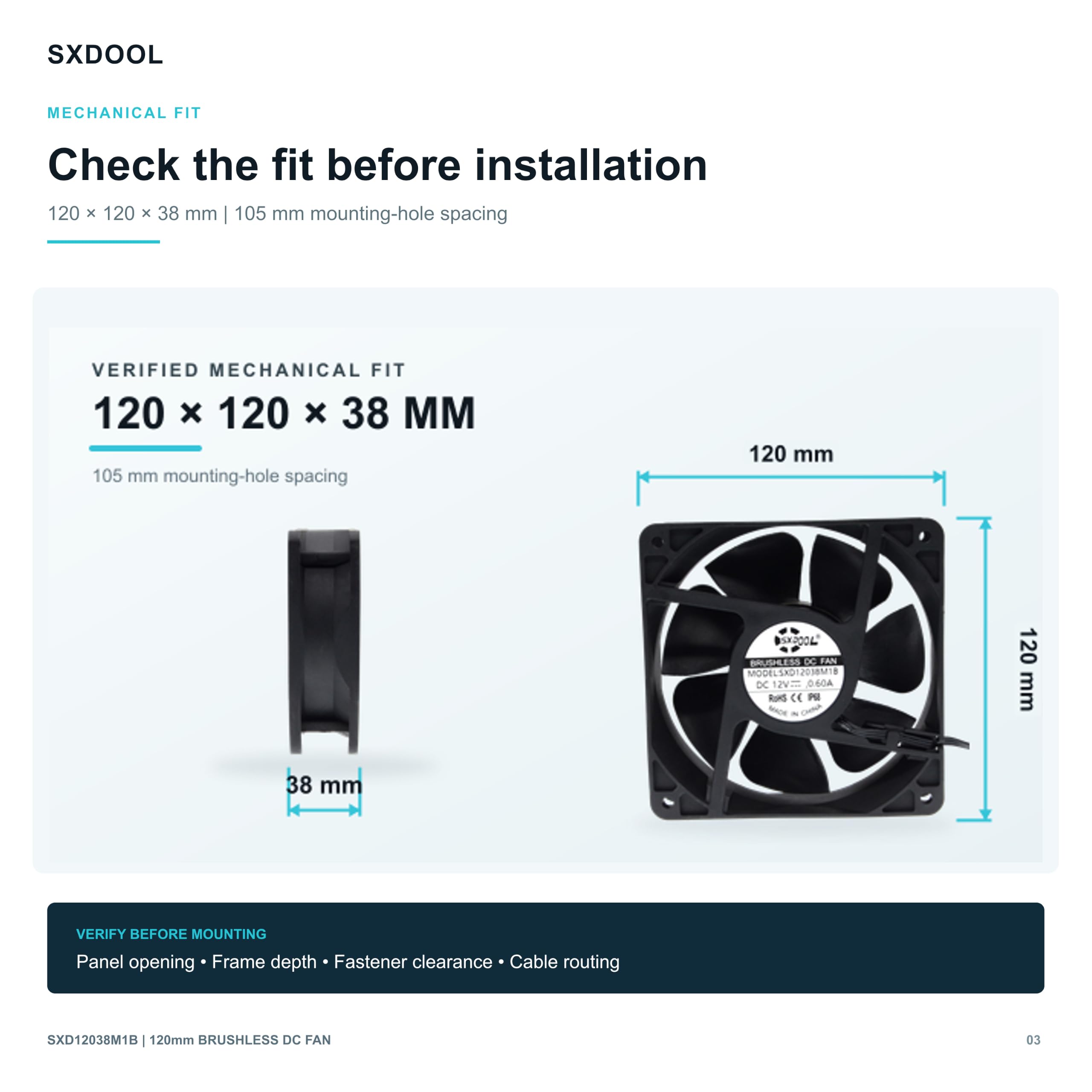Ventilador de enfriamiento de 120 mm (120 x 120 x 38) de alta velocidad CFM impermeable, a prueba de polvo de 12 V, rodamiento de bolas dual 3600 rpm