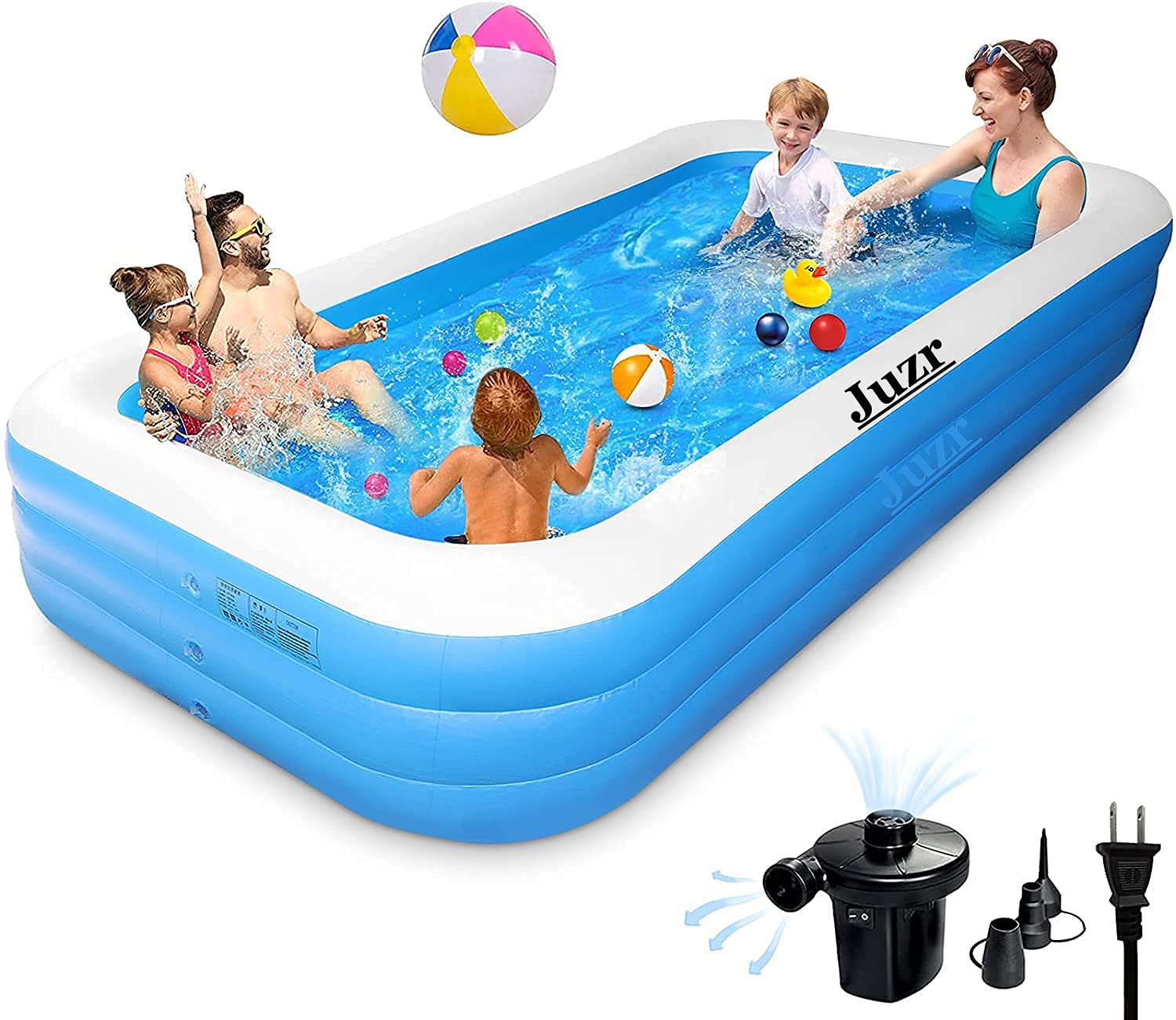 Juzr/Swimming Pool 10-Feet 3 Stripped Printed Inflatable Rectangle Bath Tub and Swimming Pool for Adults Kids Spa with Free Pump 120x 72"x24" Inch -(Multi) (10-Feet)