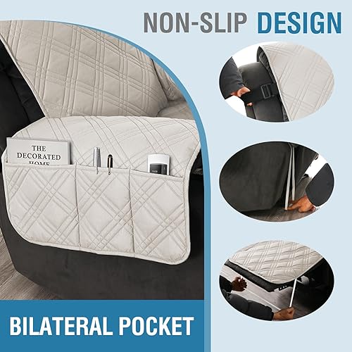 Miniatura 7 de H.VERSAILTEX Fundas de sofá 100% impermeables para sofás reclinables, fundas reversibles para sillas reclinables, protector de muebles con correas