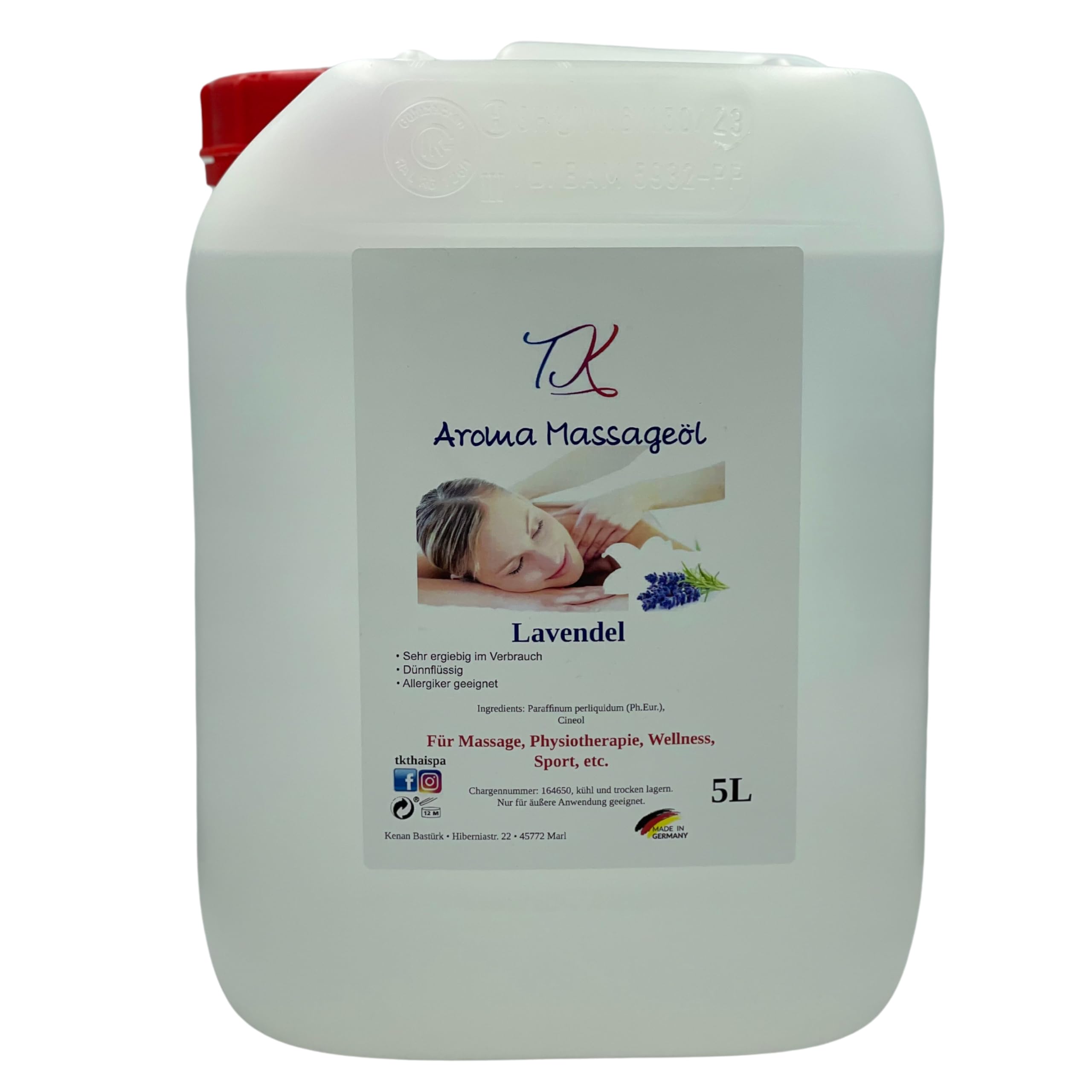 Huile de massage aromatique avec huile essentielle de parfum pour massage, physiothérapie, bien-être etc. (lavande, 10 l)