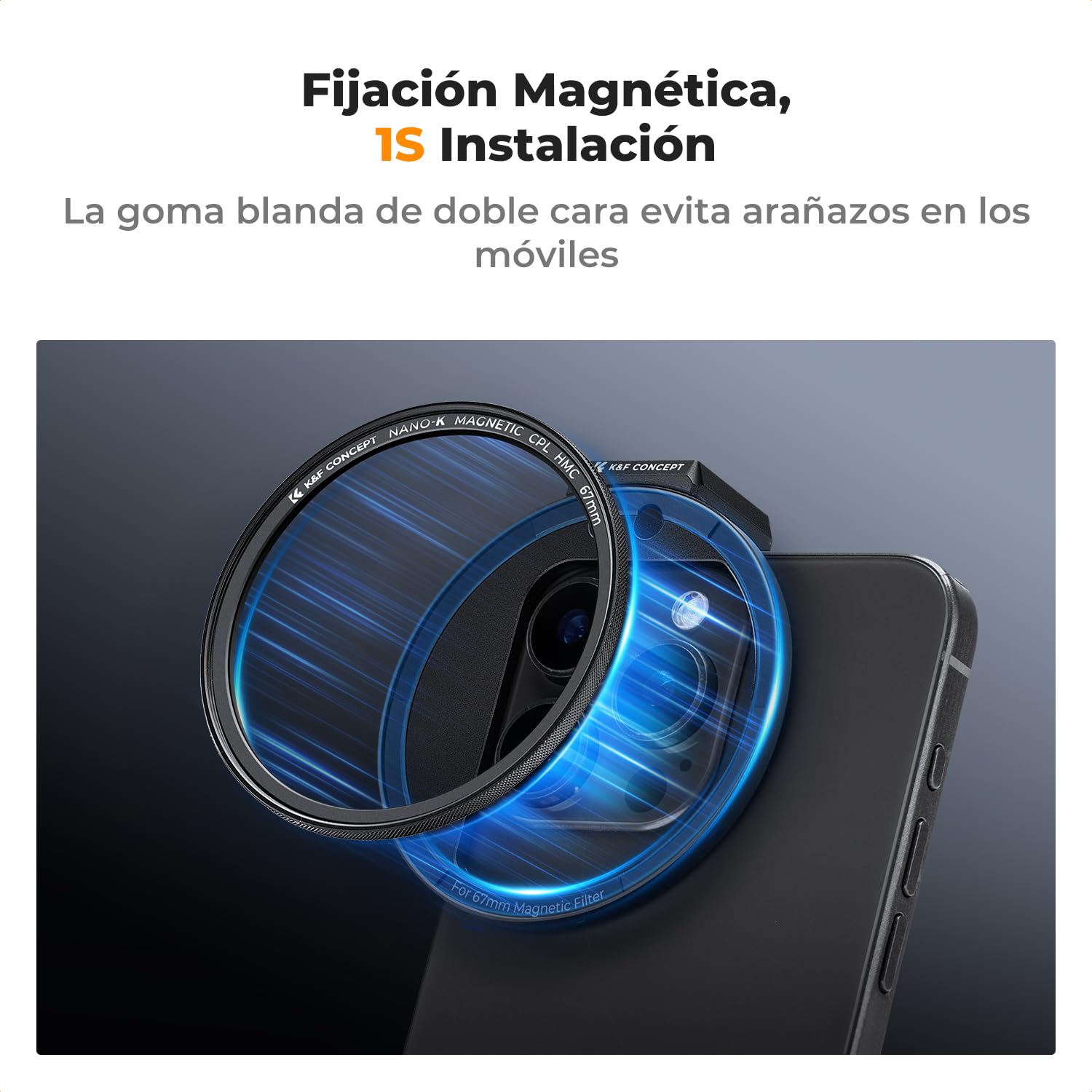 K&F CONCEPT 67mm Clip-on Magnético Filtro Polarizador CPL para Teléfono | Circular, para Teléfono Móvil Lente Compatible con iPhone 17/16/15/14/13/12, 16/15/14/13/12 Pro/Pro Max, S22/23 Ultra -FA303