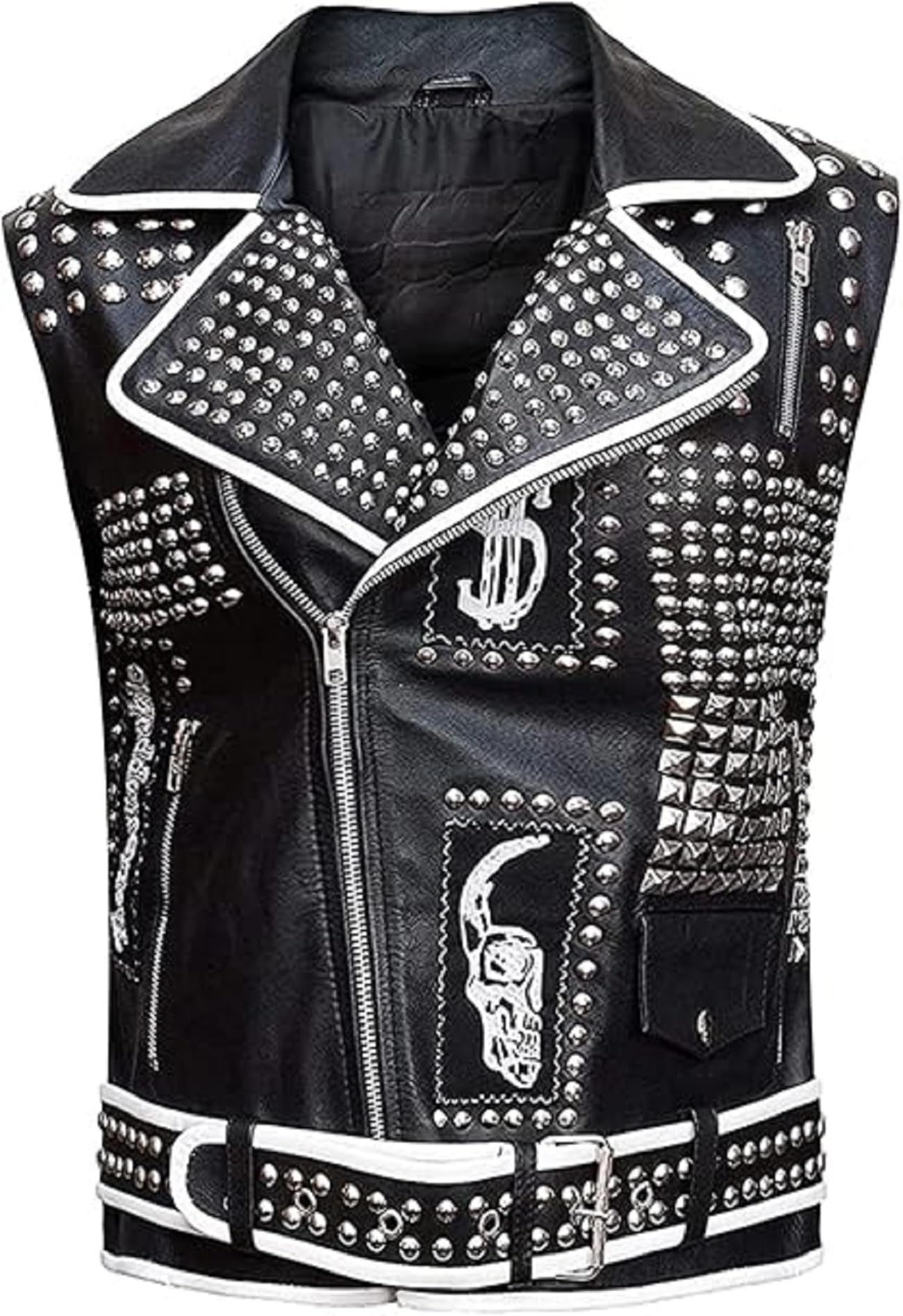 Gilet da uomo in pelle punk rock nero stile motociclista e giacca stile gotico