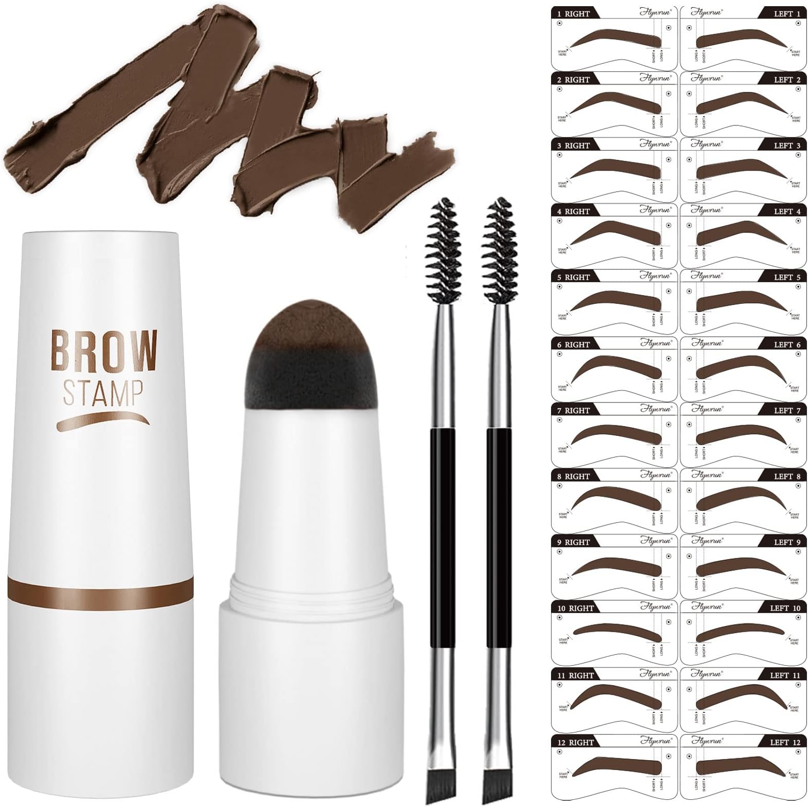 Eyebrow Stamp Stencil Kit - One-Step Vegan Eyebrow Stamp Pomade - Long-Lasting Waterproof Smudge-Proof - With 20Pcs Reusable Thin & Thick Eyebrow Stencils for Perfect Brows (Dark Brown)