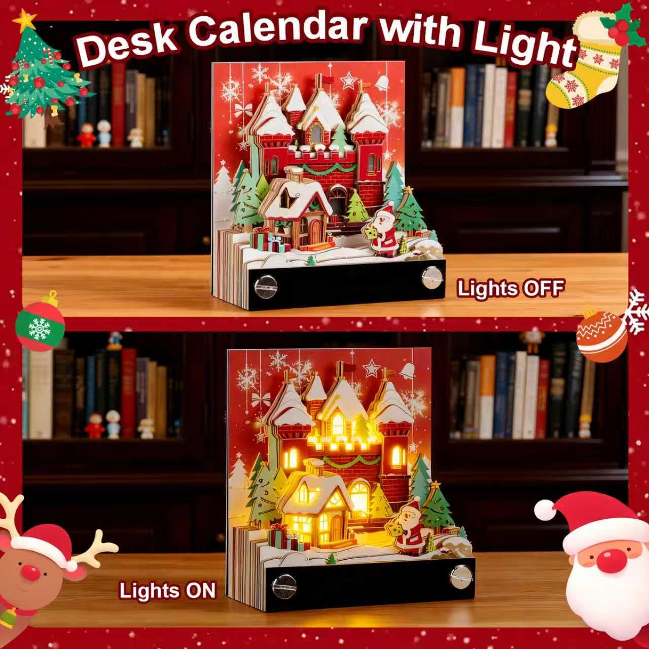 Calendrier de bureau 3D 2026 avec lumière détachable pour Noël, pendaison de crémaillère, décoration de bureau (carrousel Calendrier de bureau 3D 2026 avec lumière détachable pour Noël, pendaison de crémaillère, décoration de bureau (carrousel