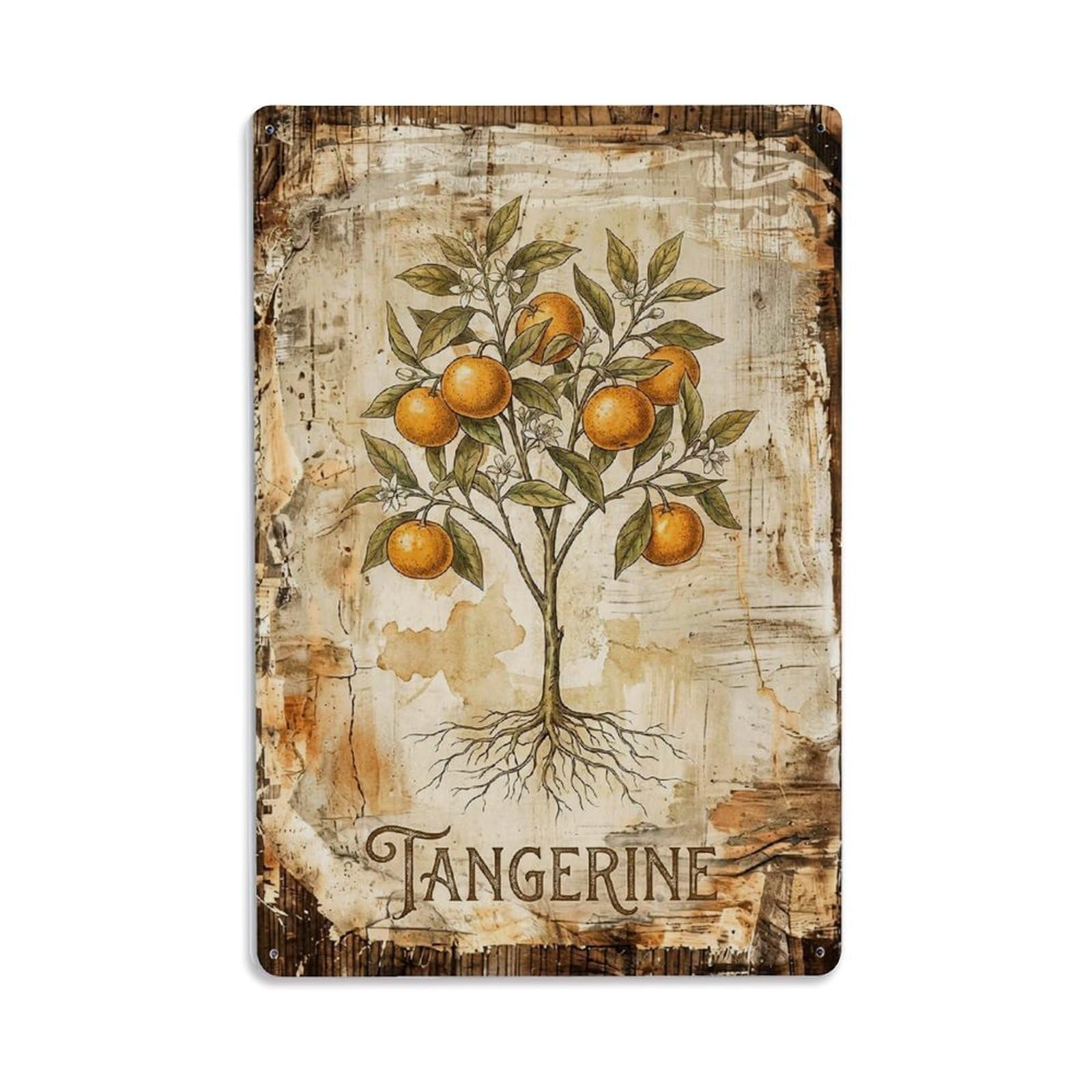 Tangerine Citrus Fruit 1 Vintage Metal Tin Sign Plaque Wall Decor for Cafe, Club, Garden Metal Poster 8x12Inch