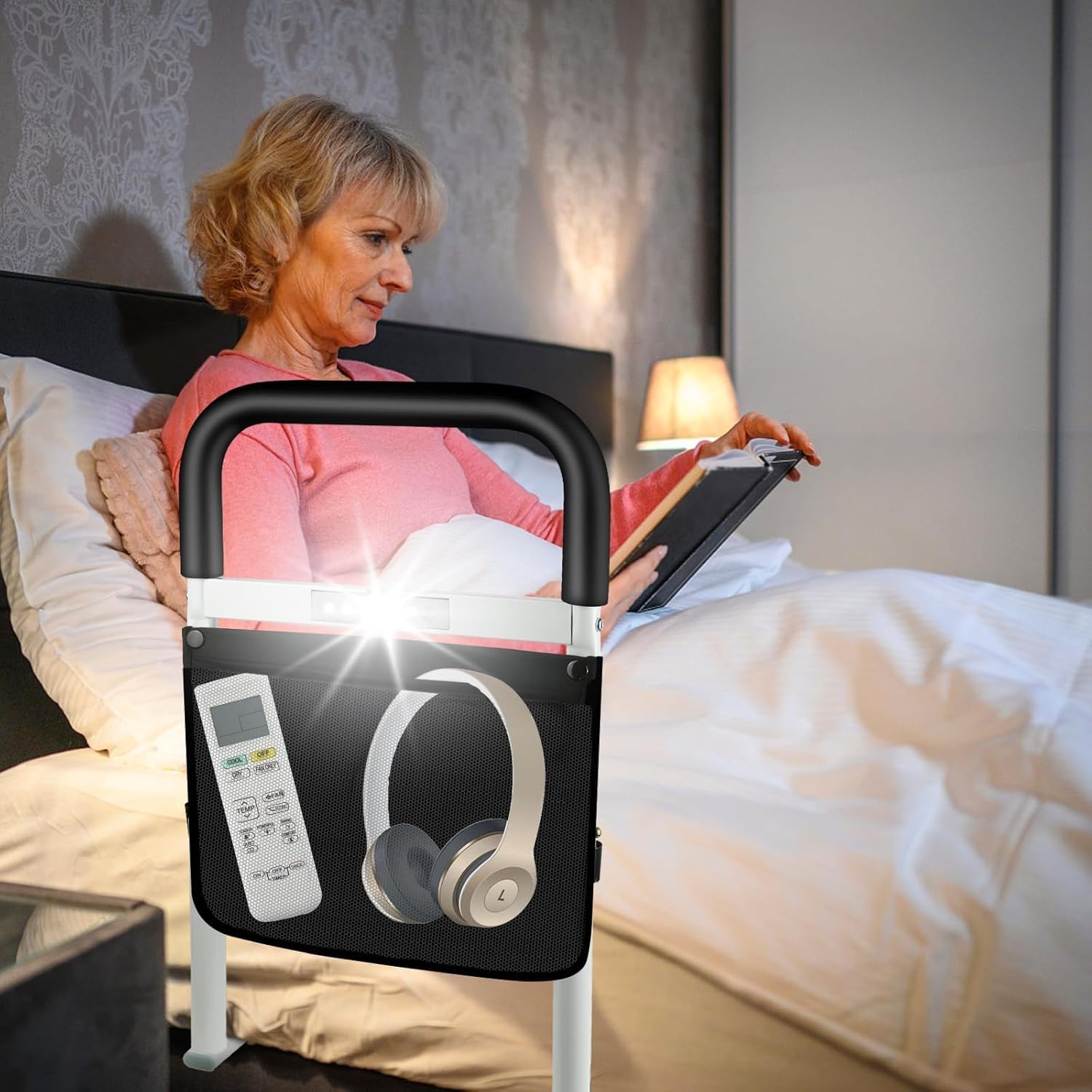 Rail de sécurité pour lit Adulte - avec Sac de Rangement | Maintien sûr Main courante Prévention des chutes - Pour les femmes âgées enceintes, les personnes âgées