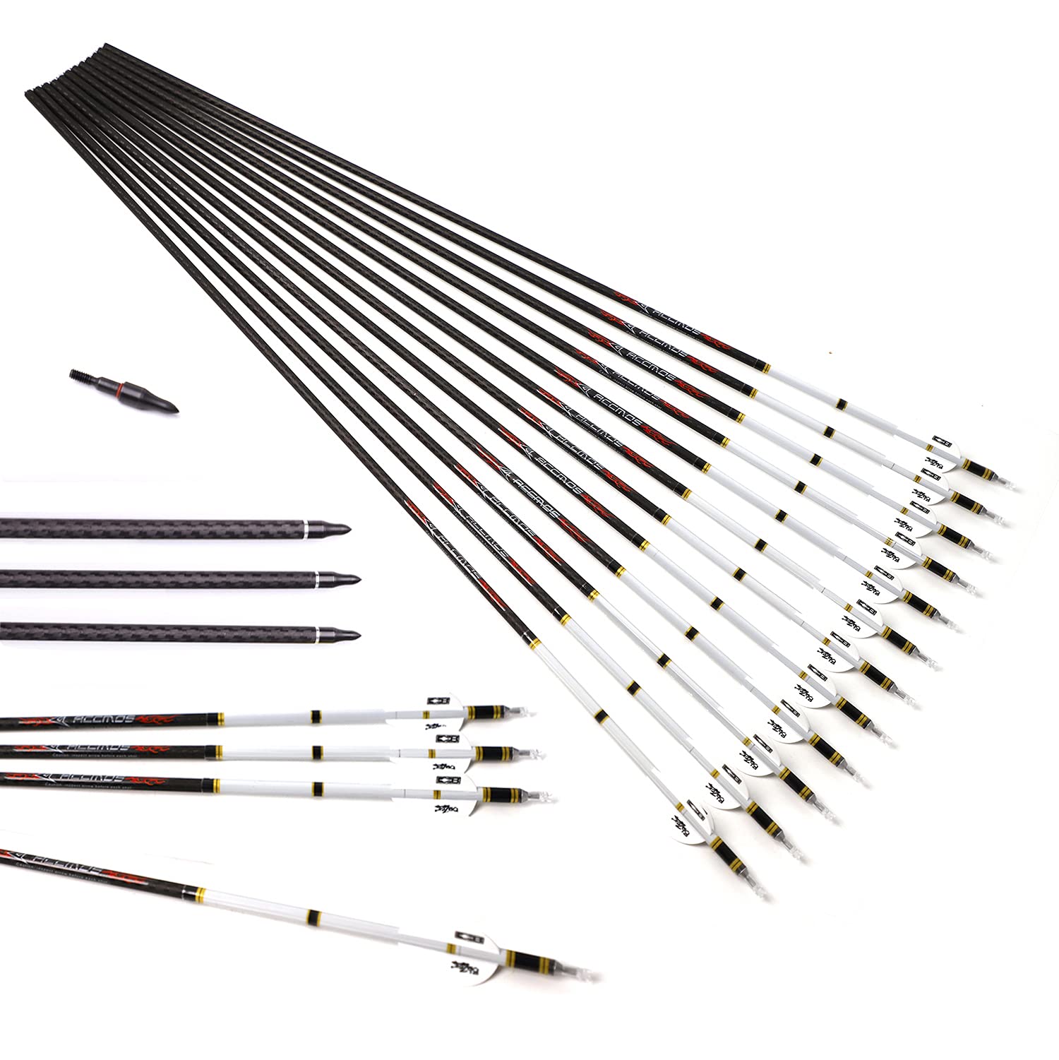 ACCMOS 3K Carbonpfeil Spine 500, 12 St, für Langbogen, Recurve-Bogen, Compound-Bogen, Jagd, 31 Zoll, Beidhändig