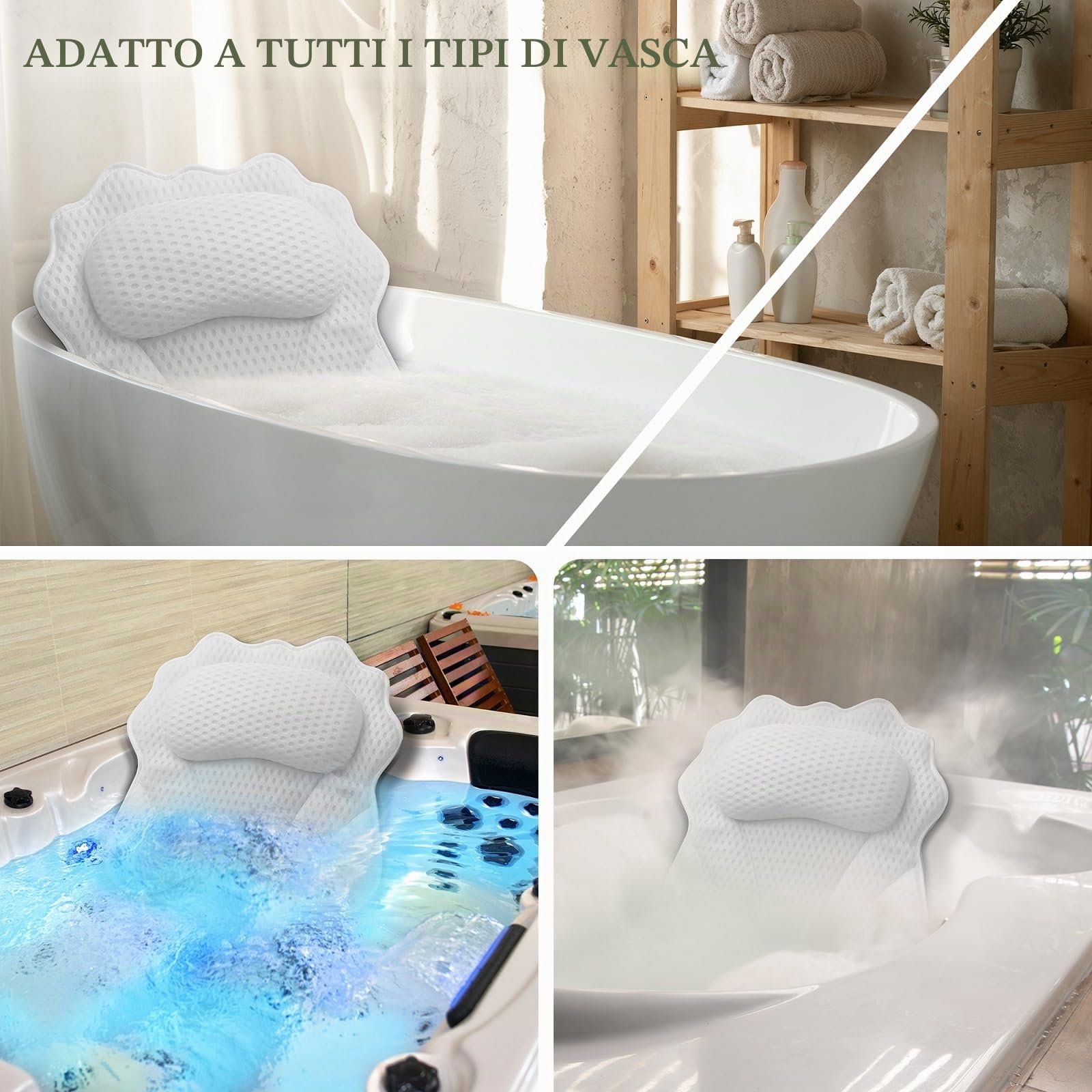 RUVINCE - Cuscino per vasca da bagno per donne e uomini, con 4 cuscini per vasca da bagno ergonomici, per collo, testa e spalle