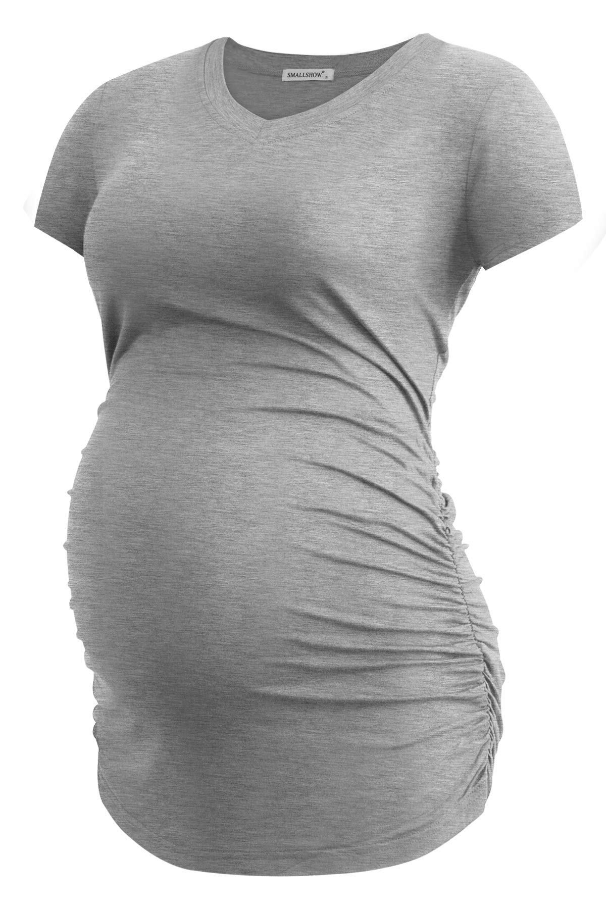 Smallshow T Shirt da Donna Premaman con Scollo a V Maglietta Gravidanza con Lati Increspati Set 3 Pezzi