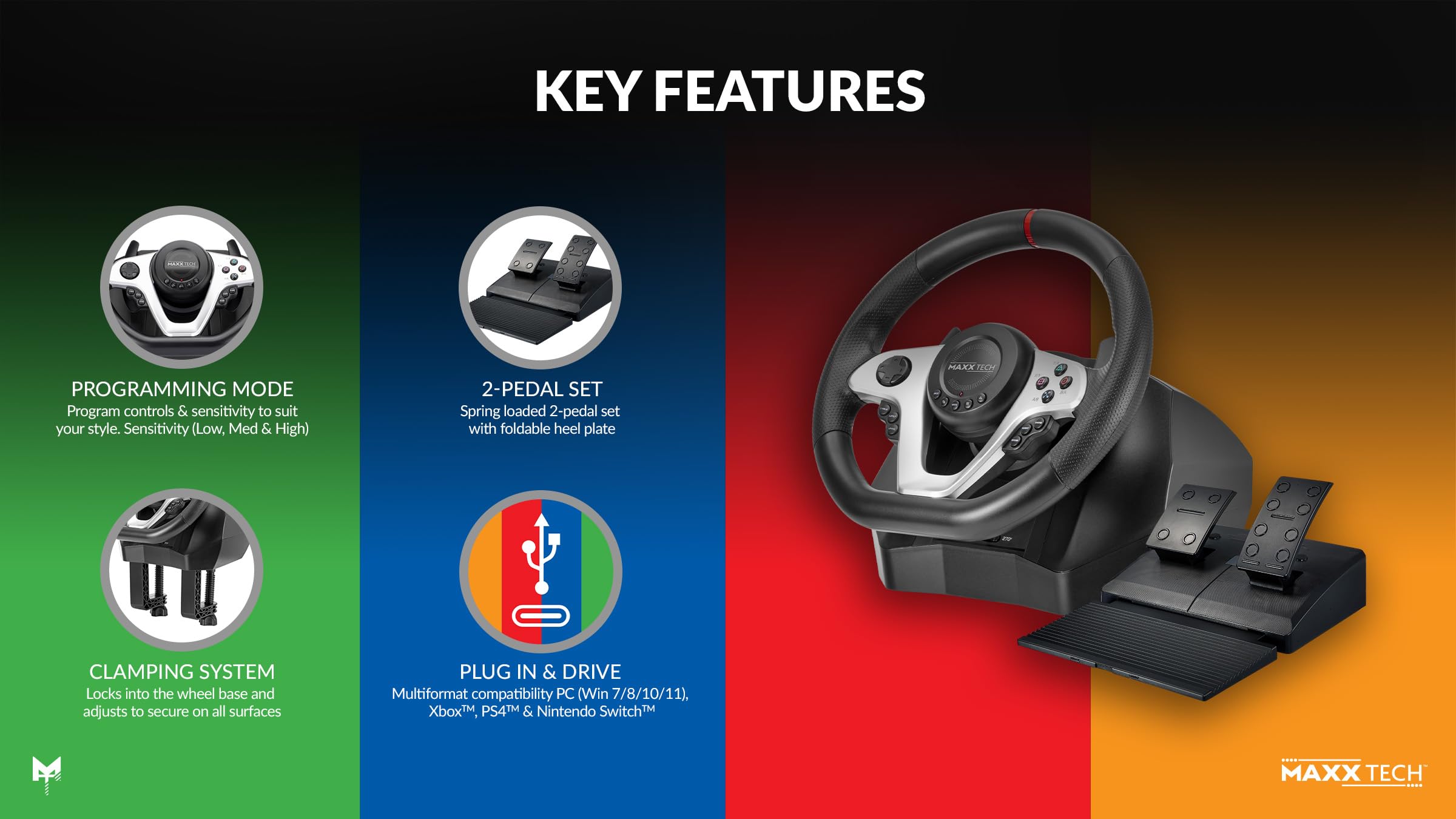 Amazon.com: Maxx Tech PR279 Racing Wheel Kit For PC, Xbox, PS4