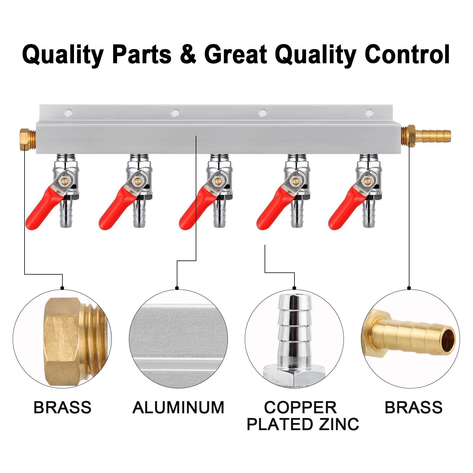 MRbrew Gasverteiler CO2 Gasverteiler, 5/16 Zoll Barb Fitting Bierkegerator Splitter, 5-Wege-Luftverteiler mit integrierten Rückschlagventilen & Schlauchschellen