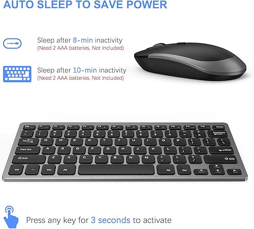 Miniatura 7 de Ratón de teclado inalámbrico compacto, 2.4 GHz ultra delgado pequeño teclado inalámbrico combo para computadora de escritorio, portátil (negro y