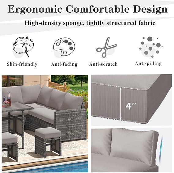 U-MAX Outdoor Cushions for Patio Furniture, Cushion Replacement, Light Grey