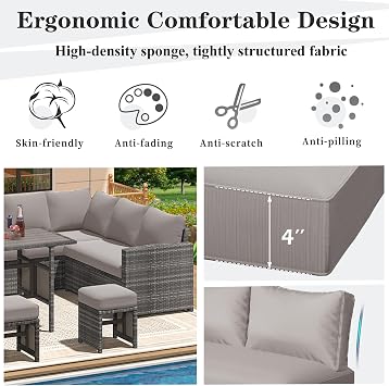 U-MAX Outdoor Cushions for Patio Furniture, Cushion Replacement, Light Grey