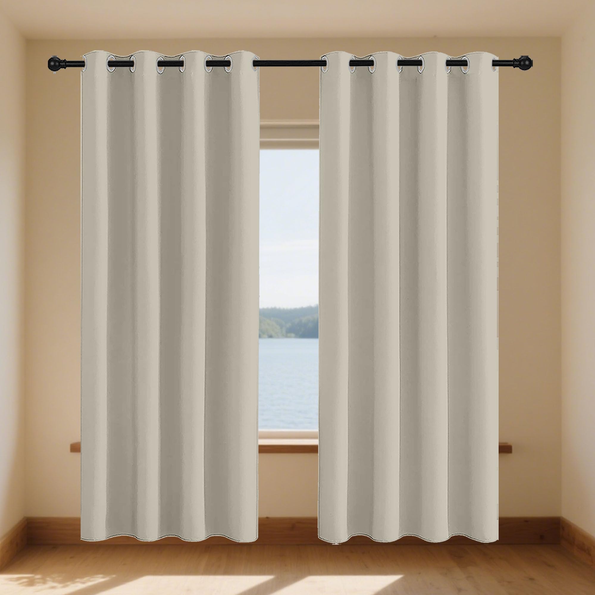 Rideau beige anti-soleil et vis-à-vis pour fenêtre 150 x 191