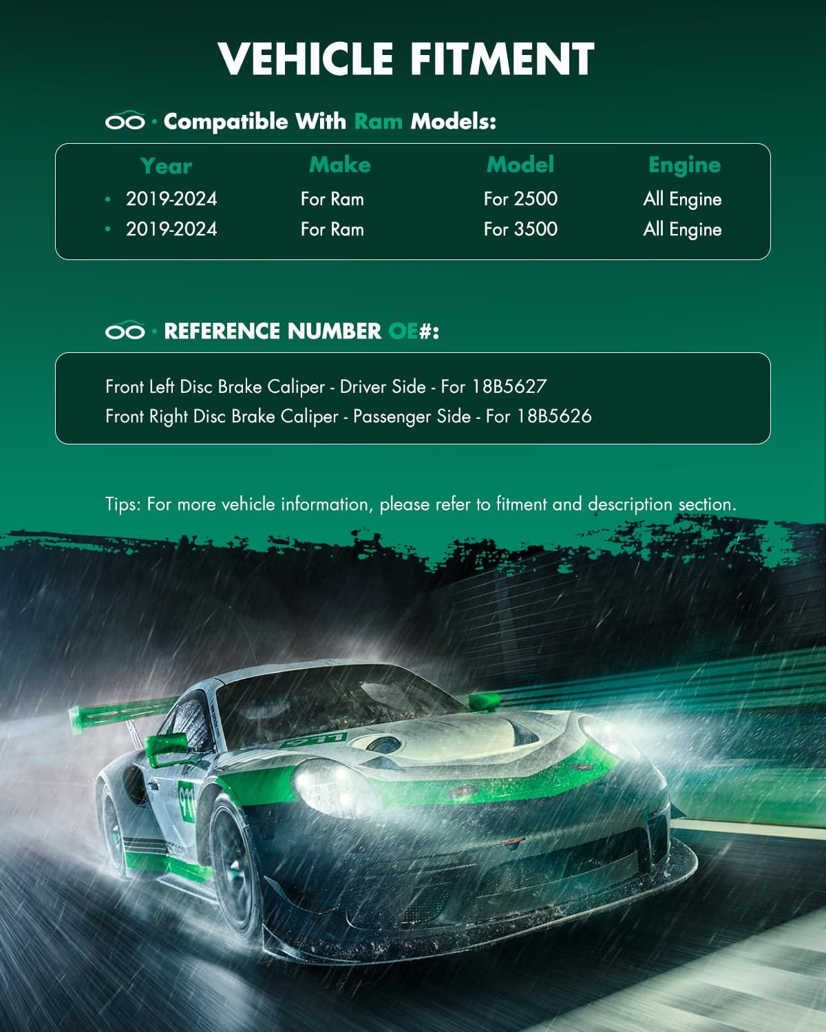 SCITOO 18B5627 18B5626 Front Left & Right Disc Brake Calipers w/Bracket Fit For Ram For 2500 2019-2022,For Ram For 3500 2019-2022, Double Pistons