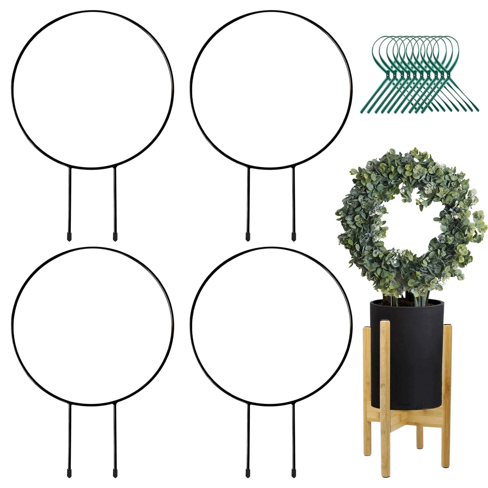 Halatool 4 Pack Black Metal Plant Trellis for Climbing Plants- Iron Trellis Plant Vine Stem Support Wire, Plants Climbing Holder Rack for Potted Plants Flowers Indoor (4, Circle)