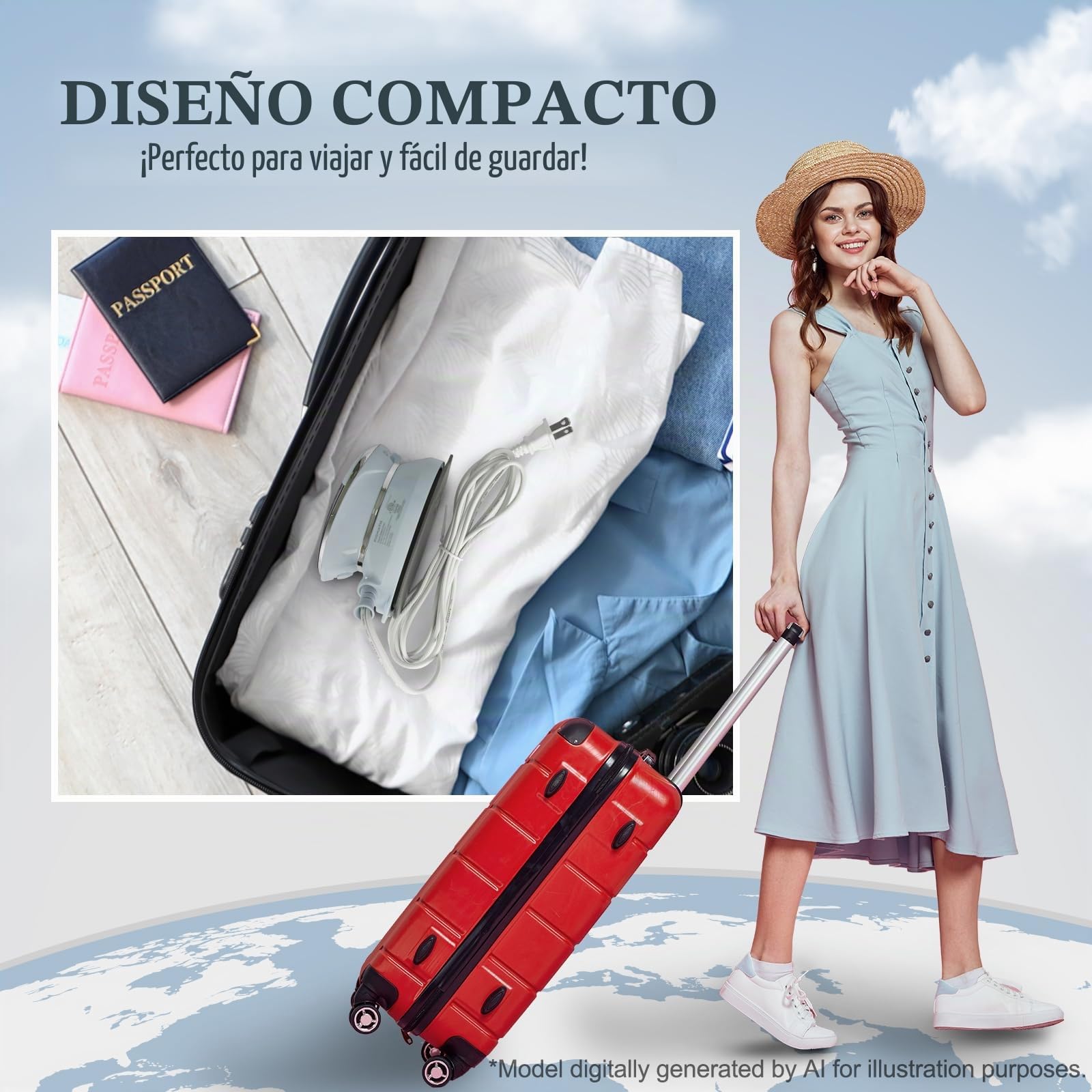 PIOMATIC Mini plancha de viaje con vapor para ropa con doble voltaje, mini máquina de planchar portátil con suela antiadherente, plancha pequeña para costura, acolchado y manualidades | Mini máquina de planchar portátil con suela antiadherente, plancha pe