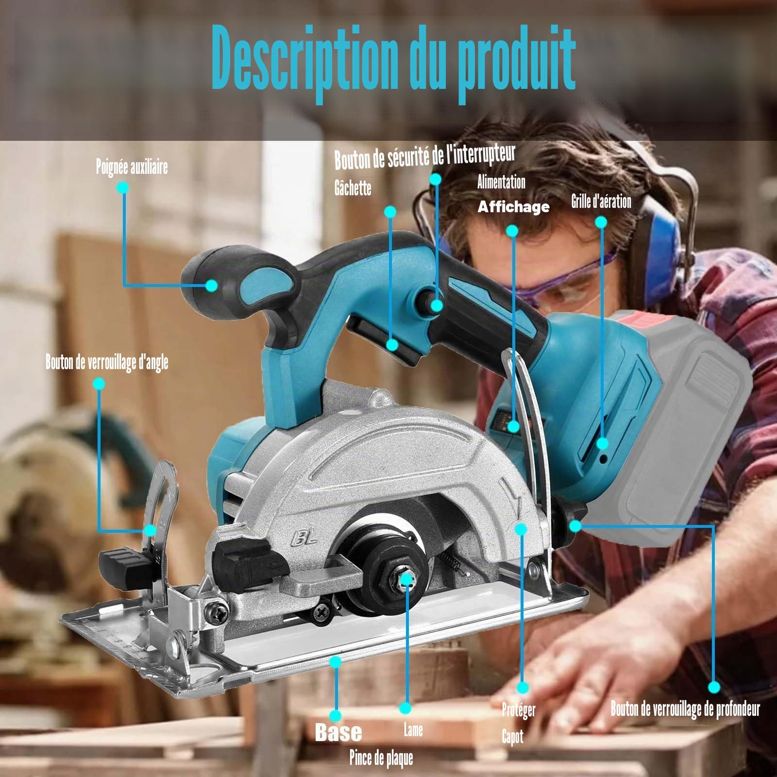 Scie Circulaire Sans Fil Compatible Batterie Makita 18V, 125 mm | Moteur Sans Balais, 3 Lames Incluses, Coupe en Biseau 0-45°, Profondeur de Coupe 40 mm, Bois, Métal et Plastique