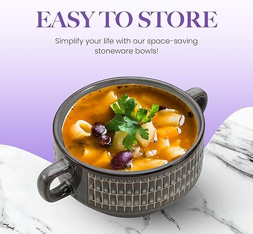 Miniatura 9 de American Atelier Tazones de sopa con asas, juego de 4, cuencos de sopa de cebolla francesa glaseada de 16 onzas, cuencos apilables para guisos,