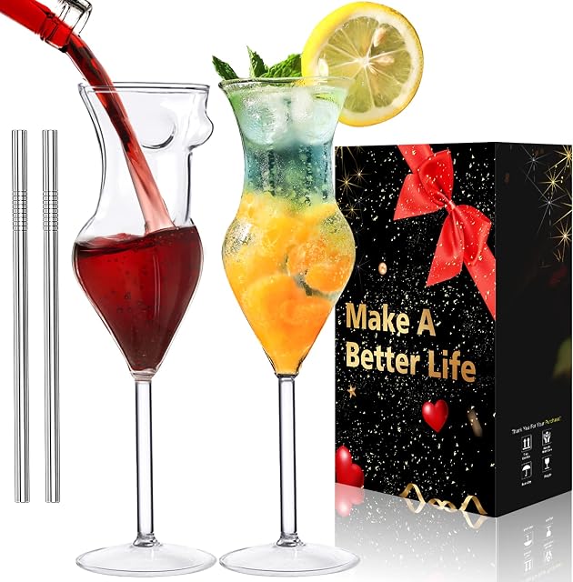 Body Cocktail Glasses 200 ml Novelty Red Wine Glasses Set of 2 Martini Glasses Gin Glass Gift Set for Party Home Bar