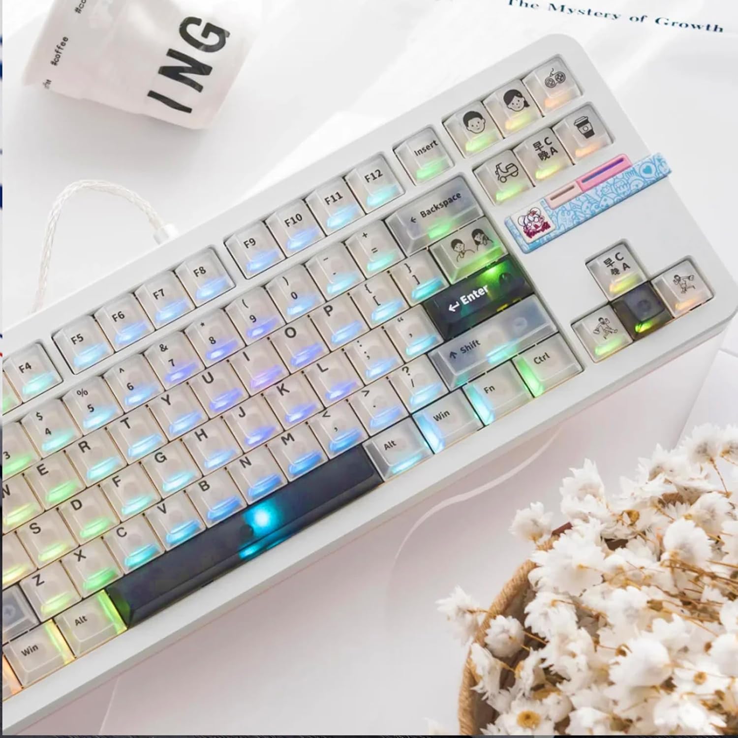 mintcaps 151 Keys Transparent Cherry Profile Keyboard Keycaps, Backlit Crystal PC Keycap Set, Custom Keycaps 75 Percent Shine Through RGB Mechanical Keyboard