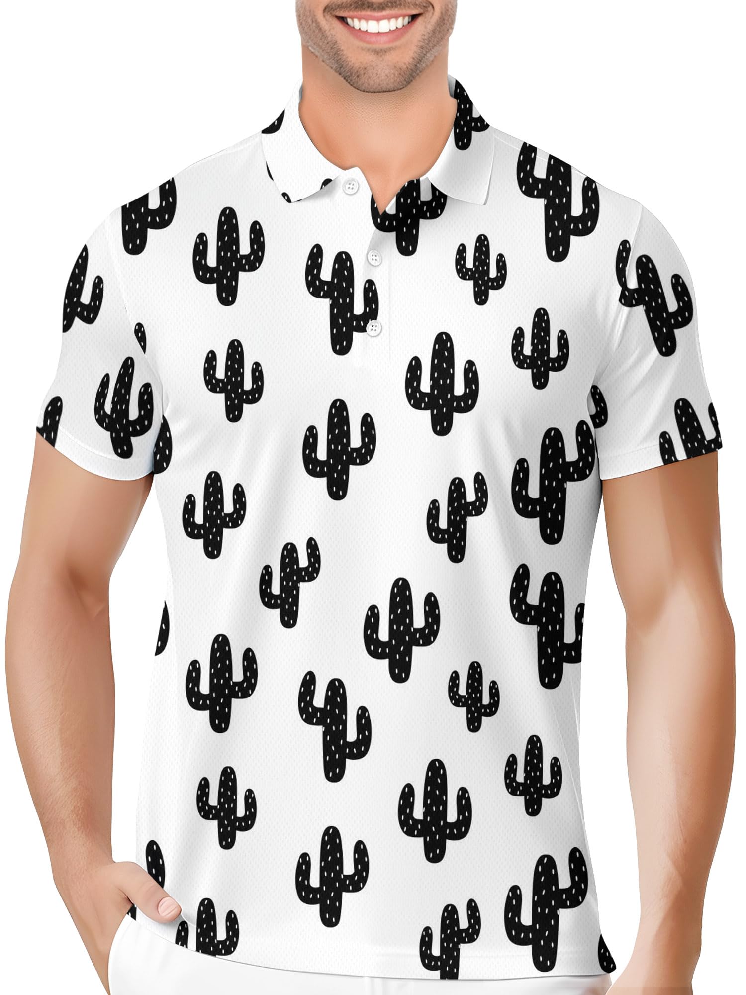 PAGYMO Golf Shirts for Men Crazy Hawaiian Print Funny Mens Polo Shirt