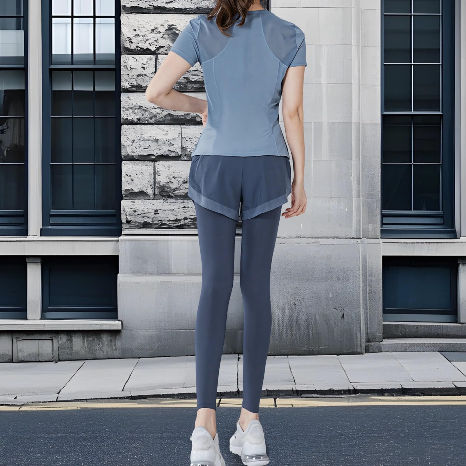 Ensemble de pilates 2 pièces pour femme avec manches courtes, élasthanne respirant et polyester, vêtements de sport XXL Noir