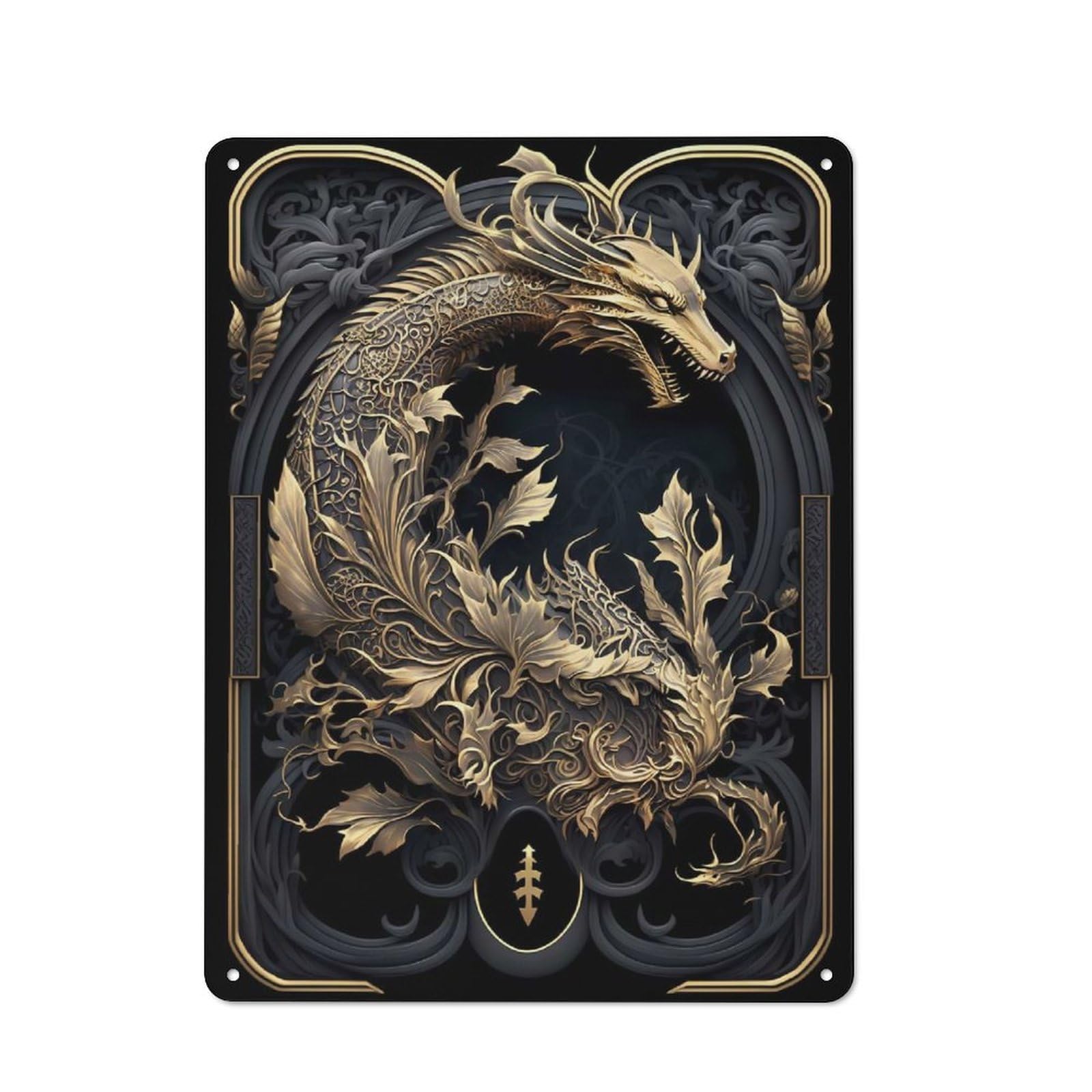 Farmhouse Emperor Golden Dragon Art Country Metal Sign 40x30cm, Cottage Wall Art for Farmhouse Kitchen, Pantry Or Dining Area