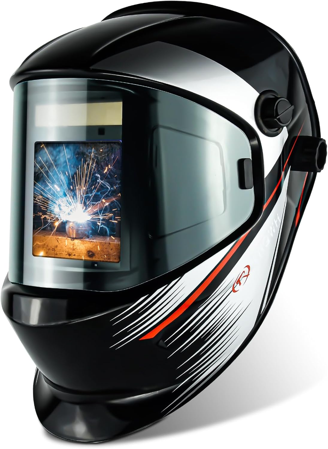 Welding Helmet Auto Darkening with Side View - TRQWH Panoramic 180° Large Viewing True Color Solar Powered Welding Helmet 4 Arc Sensor Wide Shade 4~5-9/9-13 Welder Mask for TIG MIG ARC Weld Plasma TA-KY650A-BL