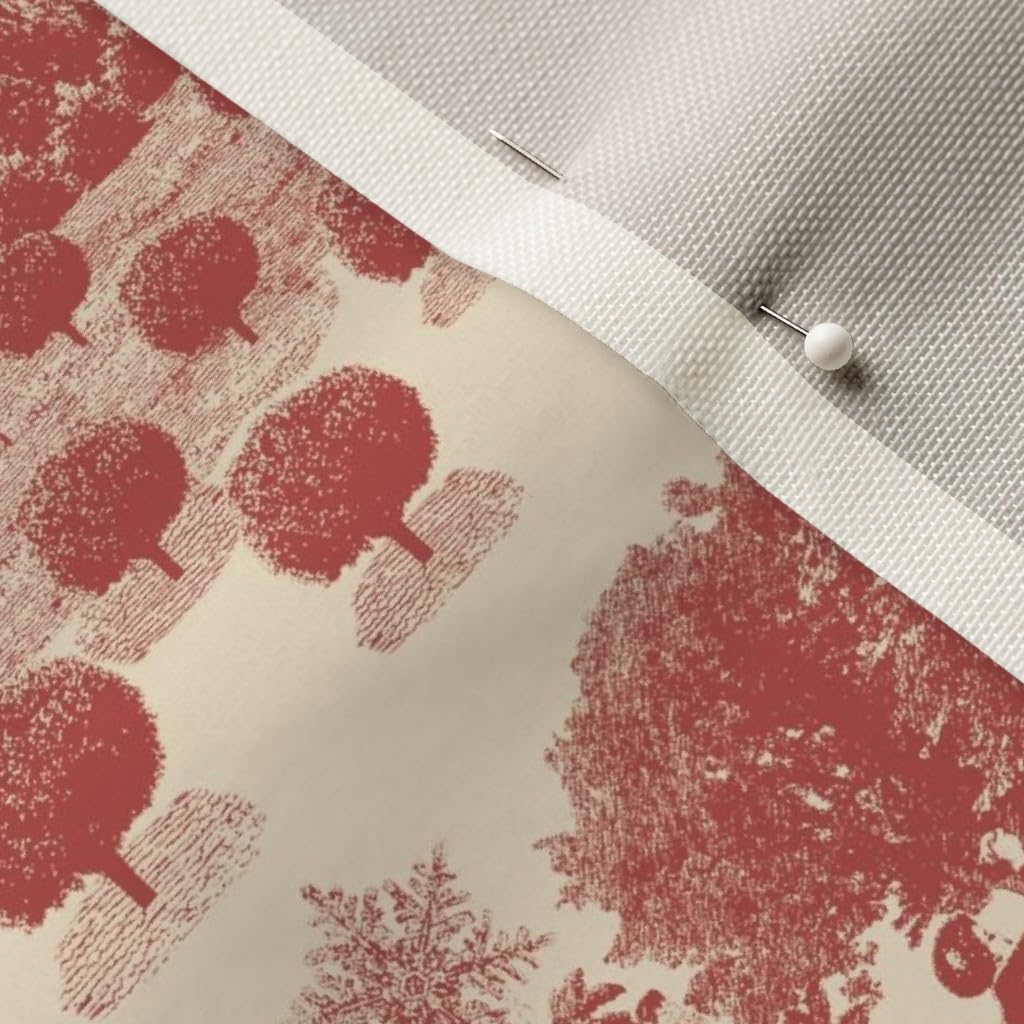 Spoonflower Fabric - Christmas Winter Toile Deep Red Cream Xmas Holiday Printed on Upholstery Velvet Fabric Fat Quarter - Upholstery Home Decor Bottomweight Apparel