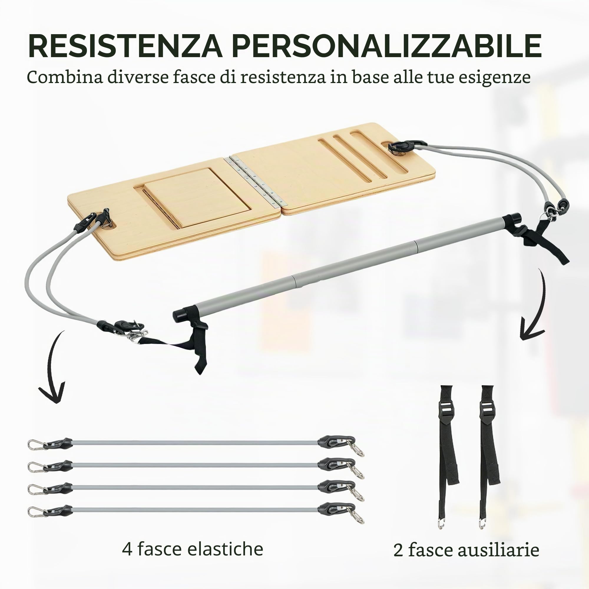 SPORTNOW Kit barra Pilates Kit barra Pilates con 6 bande elastiche Tavola inclinata regolabile per l'allenamento completo del corpo a casa Grigio