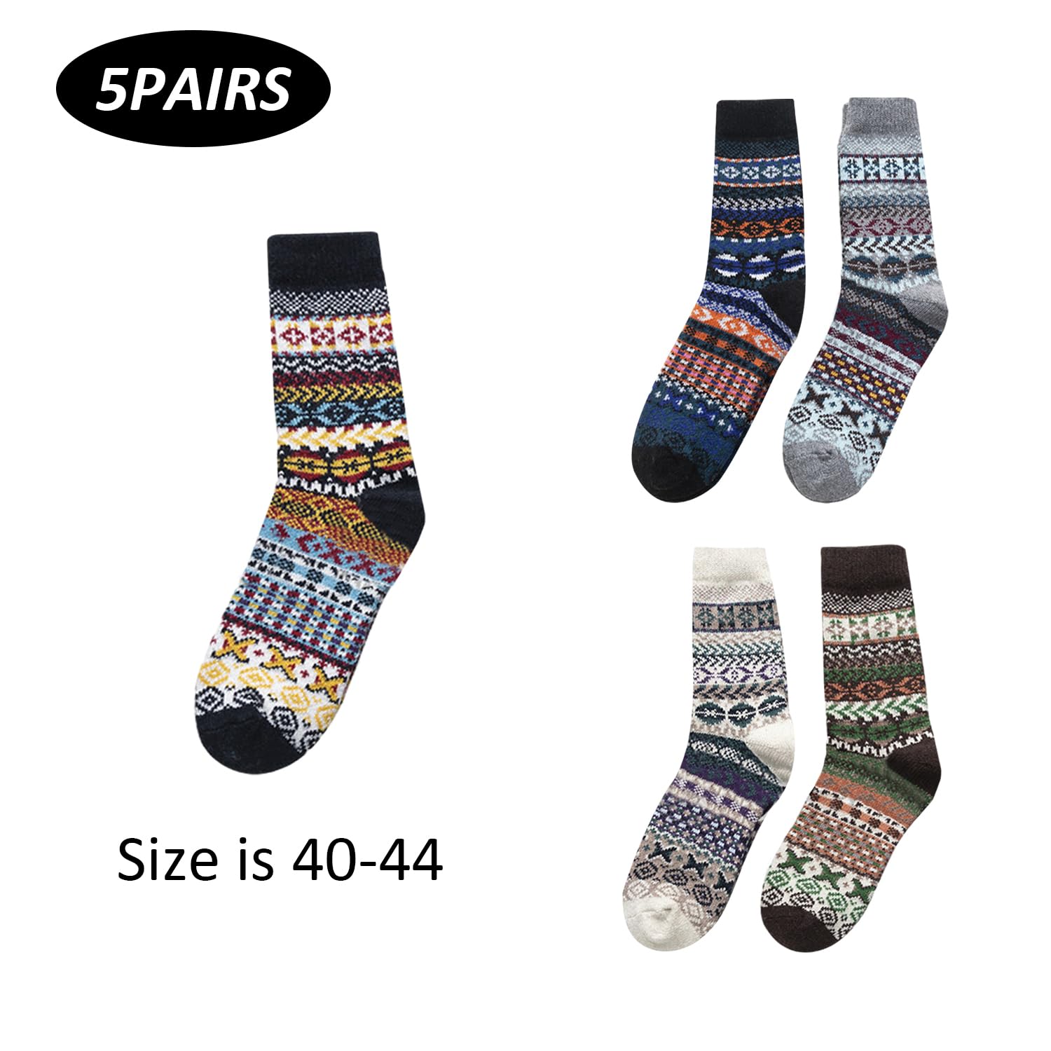 5 par ciemnych skarpet w stylu retro, ciepłe akcesoria zimowe, dziergane skarpety domowe, kolorowe skarpety na środku łydki, luźne skarpety wełniane, damskie skarpety w stylu etno (5 stylów),