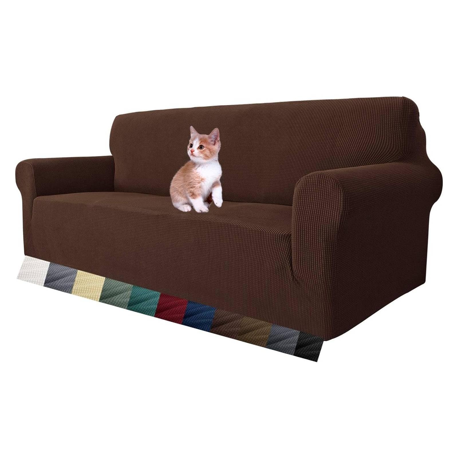 MAXIJIN Fodera per divano super elasticizzata per 3 posti, 1 pezzo Fodera per divano jacquard Protezione per mobili Cani Pet Friendly Fodera per divano aderente (3 posto, Caffè)