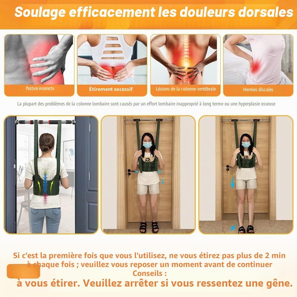 Appareil de traction lombaire pour décompression de la colonne vertébrale - Ceinture lombaire pour soulager les douleurs - Dispositif d'alignement du dos - Harnais extensible à l'envers（Small：34-38）