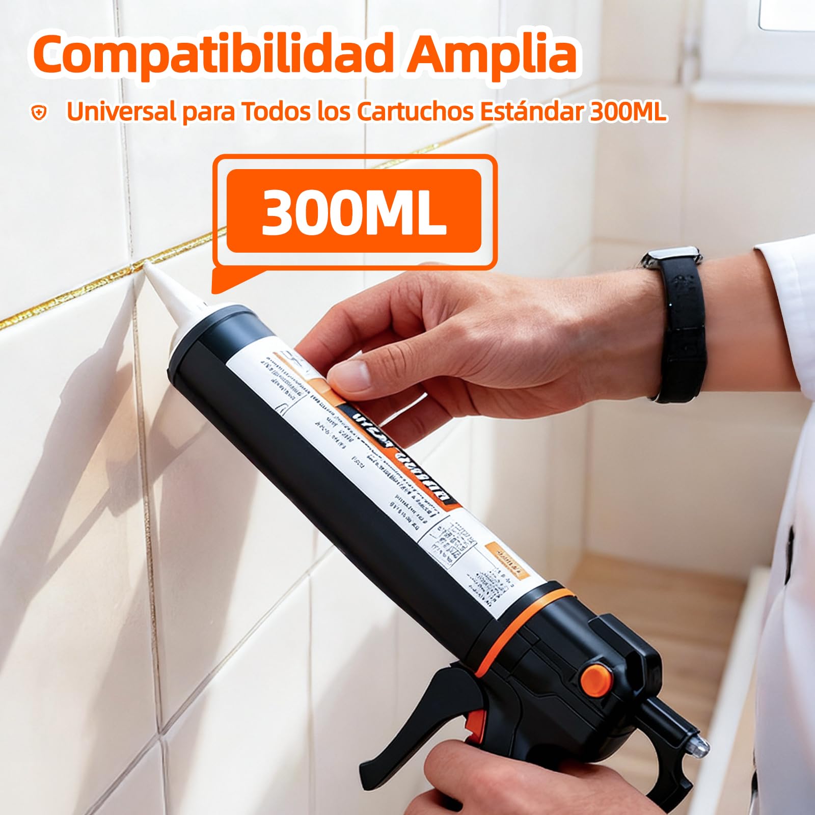 Pistola Silicona Profesional Metálica, Pistola de Silicona 18:1 Relación de Empuje Ahorra Esfuerzo & Antigoteo, Antióxido, Robusta y Duradero - Giro 360° para Cartuchos de 300 ml Calafateo, Sellado