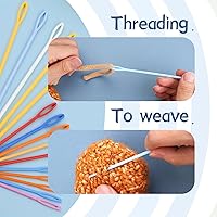 Vista 5 de Juego de 48 agujas de coser de plástico para ojos grandes, 15 agujas romas de ojo grande, aguja de hilo, 10 marcadores de punto de tejer con caja