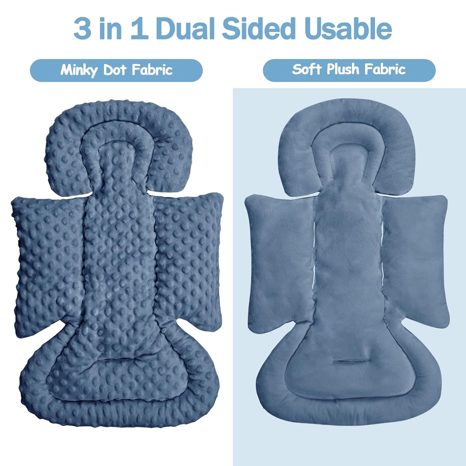 Infant Car Seat Insert Boy Girl, 3 in 1 Newborn Carseat Insert with Strap Pads, Car Seat Head Support for Baby Strollers, Swings, and Bouncers, Comfortable and Machine Washable, Blue