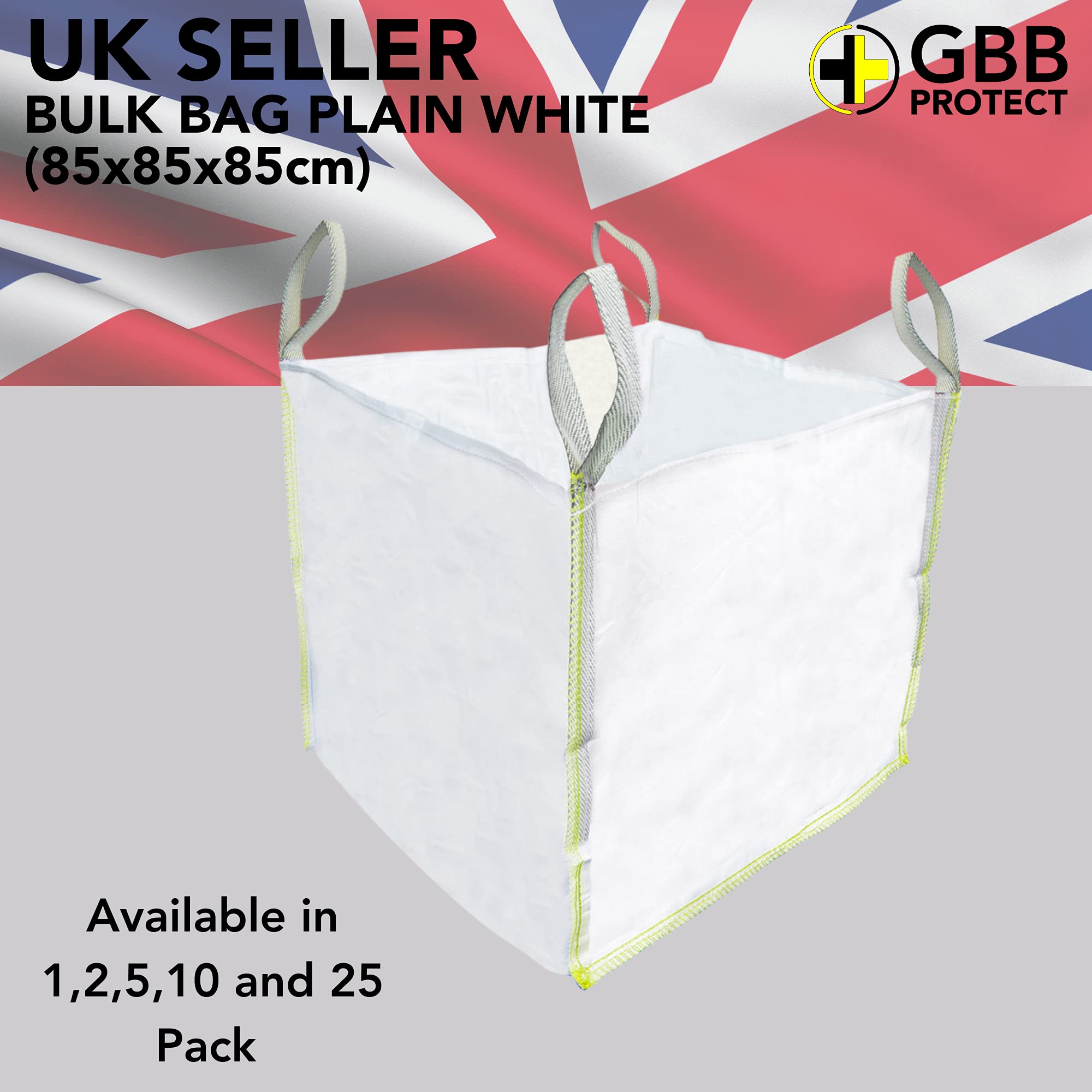 Torba zbiorcza Tonne Bag FIBC wytrzymałe budownicze z uchwytami mocne białe torby Jumbo schowek przemysłowy worek - 85 x 85 x 85 cm - jedna tona - 1000 kg SWL (10)