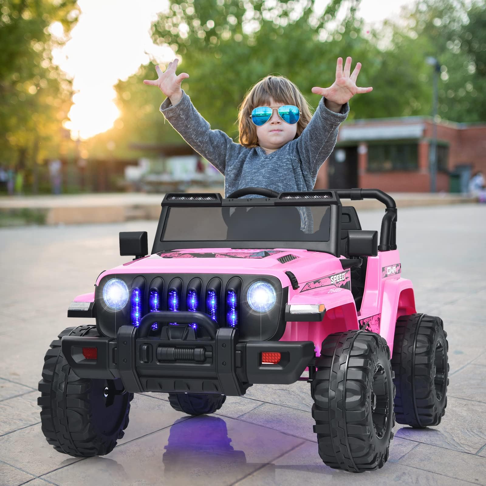 RELAX4LIFE Auto da Corsa per Bambini a 2 Posti, Veicoli Elettrici per Bambini, Macchinina per Bambini con Telecomando, Luce e Musica, Bluetooth e USB, Carico Massimo 35 KG (Rosa)